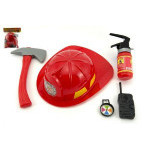 Hasičská sada helma/přilba + hasičák stříkací vodu plast 5ks v sáčku