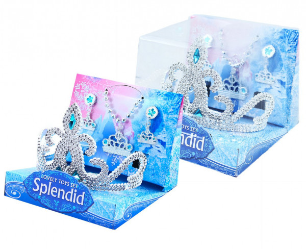 Karnevalová sada korunka s náušnicemi náhrdelníkem a prstýnkem Frozen Ledové království