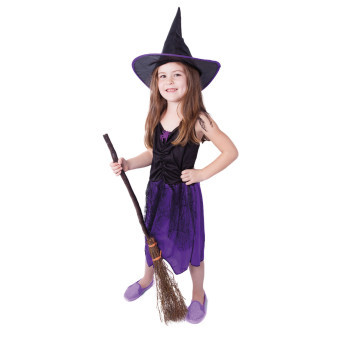 Dětský kostým čarodějnice fialová s kloboukem (M) e-obal 6-8 let