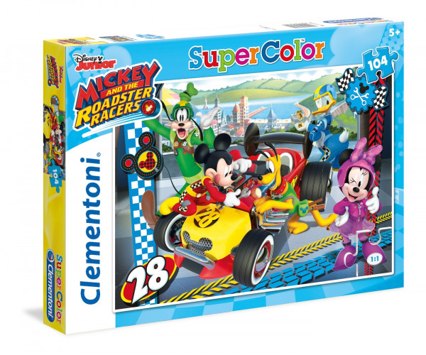 Clementoni puzzle Supercolor 104 dílků Mickey a závodní dílna