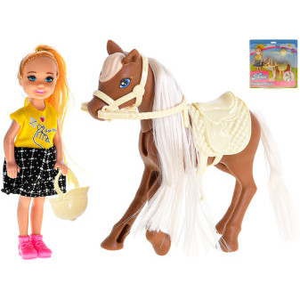 Panenka 13cm s koněm 14,5cm na kartě