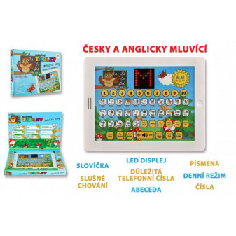 Naučný tablet moudré sovy dvojjazyčný CZ+AJ plast 24x19x2cm na baterie se zvukem