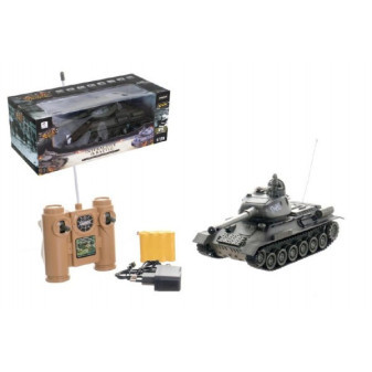 Tank RC plast 33cm T-34/85 27MHz na baterie+dobíjecí pack se zvukem a světlem