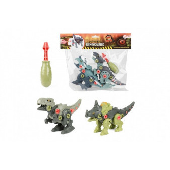 Dinosaurus šroubovací 2ks plast 18cm se šroubovákem 2 barvy v sáčku
