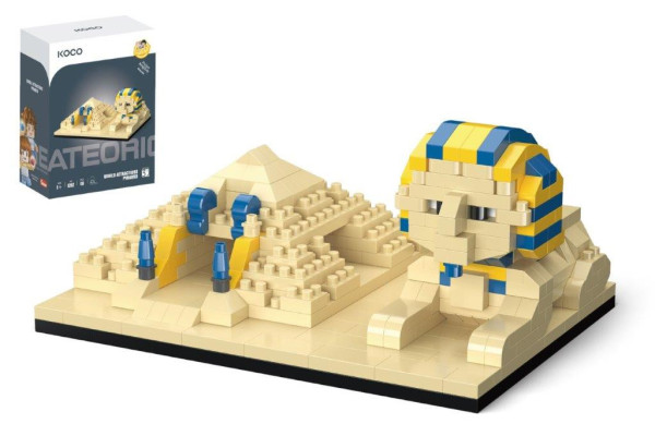 Stavebnice mini KOCO Pyramida a sfinga plast 410 ks v krabičce 13x16,5x7cm
