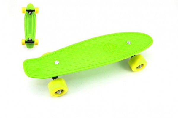 Skateboard - pennyboard 43cm plastové osy, zelená, žlutá kola