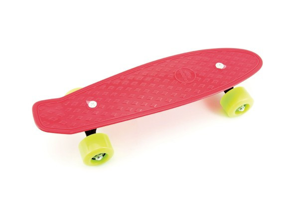 Skateboard - pennyboard 43cm plastové osy, červený, zelené kola