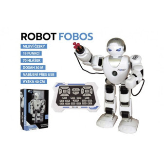 Robot RC FOBOS plast interaktivní chodící 40cm česky mluvící na dálkové ovládání s USB