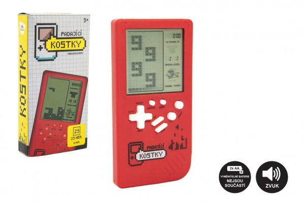 Digitální hra Padající kostky/Tetris plast 14x7cm červená na baterie se zvukem