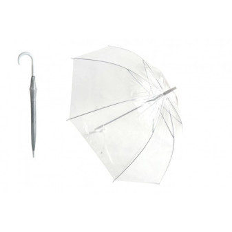Deštník průhledný bílý svatební plast/kov 82cm v sáčku vystřelovací
