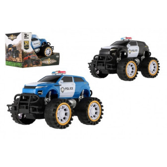Auto Policie terénní velká kola plast 18cm na setrvačník 2 barvy v krabici 20x14x14cm