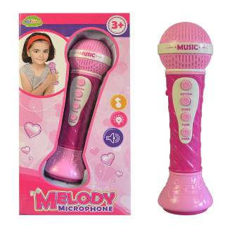 Mikrofon na baterie se světlem a zvukem 20 cm  v barvě růžové
