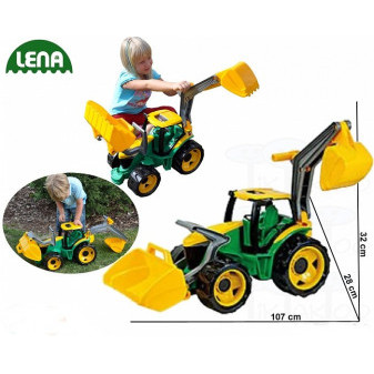 Lena traktor se lžící a bagrem plast 107 cm zeleno-žlutý v krabici