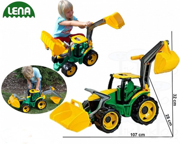 Lena traktor se lžící a bagrem plast 107 cm zeleno-žlutý v krabici