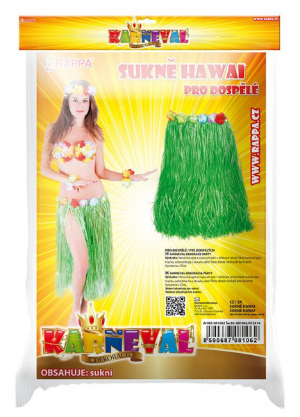 Sukně karnevalová Hawaii dospělá 72 cm zelená