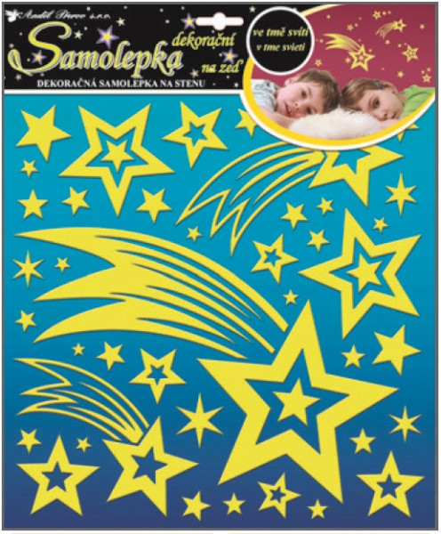 Anděl Samolepky na zeď kometa a hvězdičky s glitry svítící ve tmě 31x31cm
