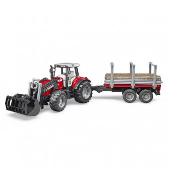 Bruder 2046 Traktor Massey Ferguson 7480 + vůz na klády