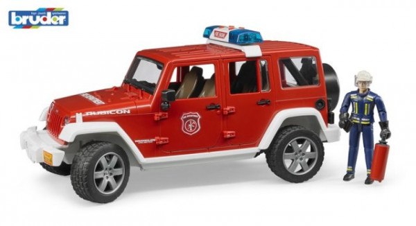 Bruder 2528 Jeep Wrangler požární vůz s funkčním majáčkem a s figurkou hasiče