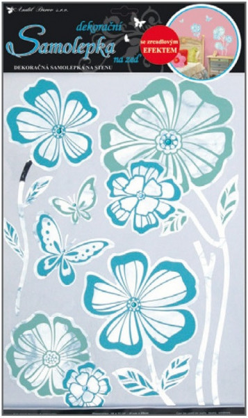 Anděl Samolepky na zeď květy s modrou konturou zrcadlové, 41x29cm
