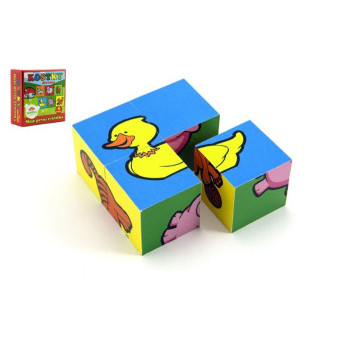 Kostky kubus čtyřkostka Moje první zvířátka dřevo 4ks v krabičce 8,5x8,5x4cm