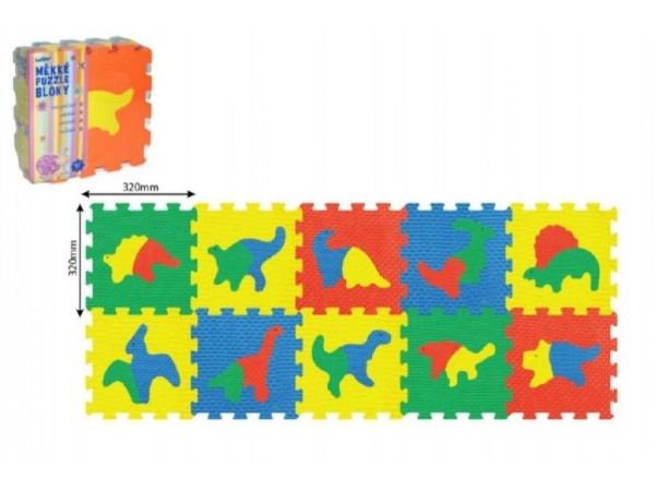 Měkké bloky baby soft pěnové puzzle Dinosaurus 10 ks 30 x 30 cm