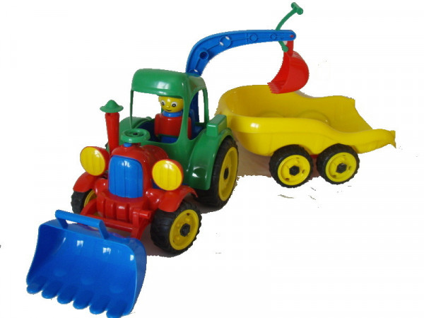 Traktor nakladač s bagrem a přívěsem-gumová kola