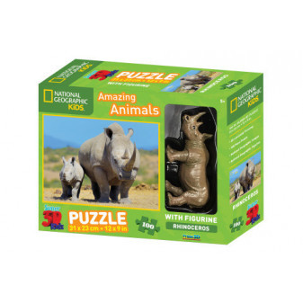 Puzzle 3D Nosorožec 100 dílků figurka