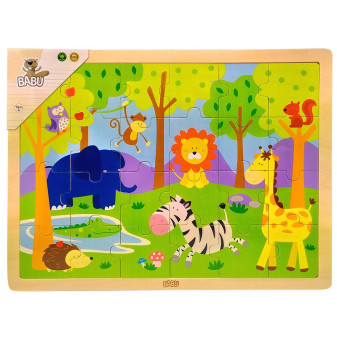 BABU Dřevěné puzzle safari 24 ks