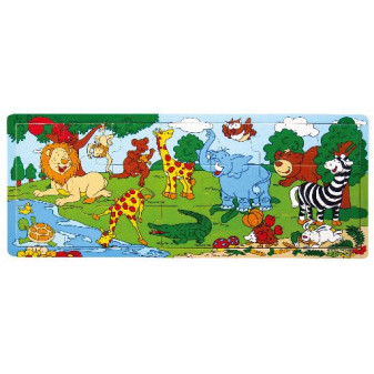 BABU Deskové dřevěné puzzle Zoo safari 21 dílků 45 x 18 cm