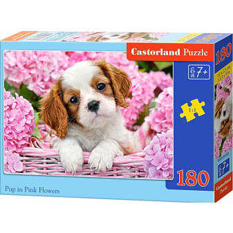 Castorland 18185 Puzzle 180 dílků - Štěně v růžových květinách