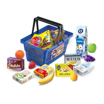 Mini Obchod - nákupní košík s doplňky a učením jak nakupovat - modrý