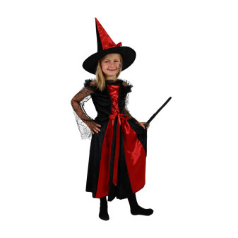 Dětský kostým čarodějnice černo-červená s kloboukem (S) e-obal 3-6 let