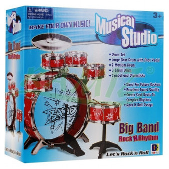Sestava bubnů a bicích červená pro malého bubeníka se židličkou