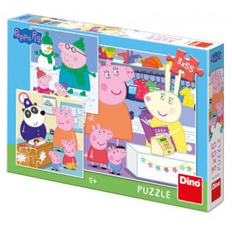 Dino puzzle Peppa Pig veselé odpoledne 3 x 55 dílků
