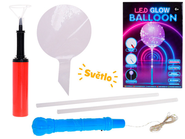 Glow nafukovací balónek na baterie s LED světlem 6+ 3barvy