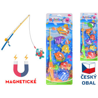 Hra magnetická rybář s udičkou 40cm a 6ks rybiček 2barvy na kartě rybolov