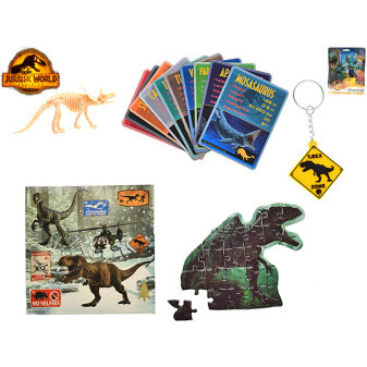 Jurský svět Dominion sada dino aktivit: puzzle, klíčenka, kostra, nálepky, karty v sáčku