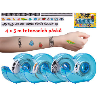 Lepicí pásky s tetováním 4ks v krabičce pro kluky modré