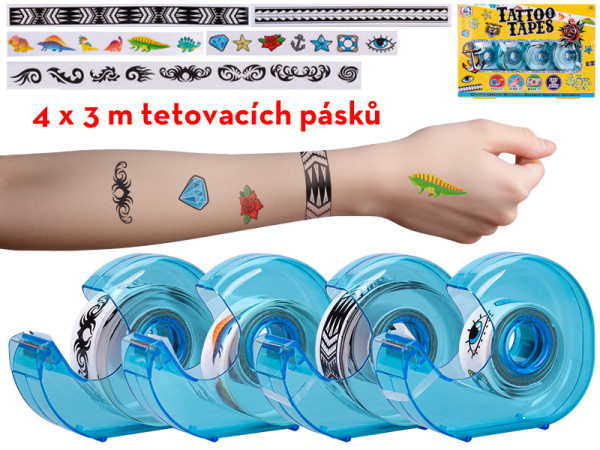 Lepicí pásky s tetováním 4ks v krabičce pro kluky modré
