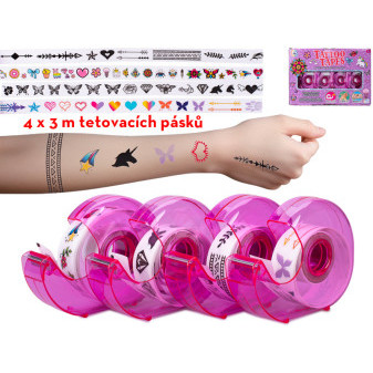 Lepicí pásky s tetováním 4ks v krabičce pro holky růžové