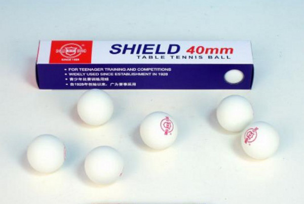 Míčky na stolní tenis Shield 40 mm bezešvé bílé 6 ks v balení pingpong
