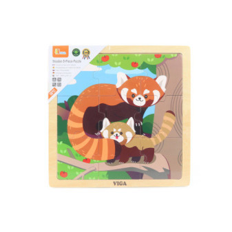 Viga  Dřevěné puzzle 9 dílků - panda červená