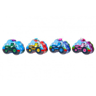 Pokladnička se zámkem plechová traktor 14x6cm 4 barvy v sáčku