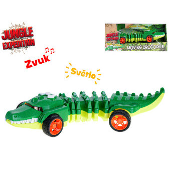 Jungle Expedition krokodýl 31cm jezdící na baterie se světlem a zvukem v krabičce