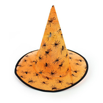 Klobouk halloween oranžový čarodějnice pro dospělé