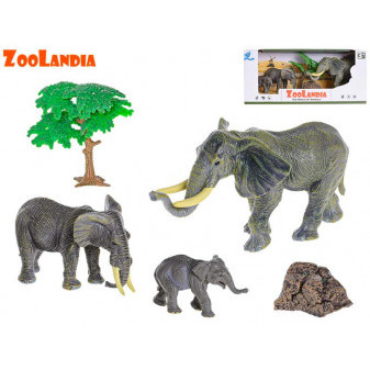 Zoolandia slon s mláďaty a doplňky v krabičce