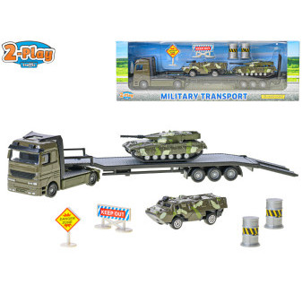 2-Play Traffic vojenský transporter 25cm kov s obrněnými vozidly volný chod 2ks v krabičce