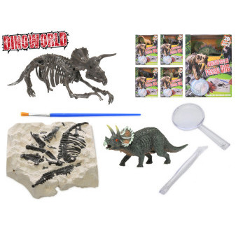 Dinoworld dinosaurus 12cm a zkamenělina v sádře s dlátem, lupou a štětcem 6druhů