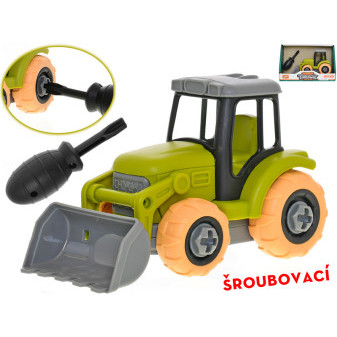 Traktor zelený 14cm šroubovací na volný chod v krabičce