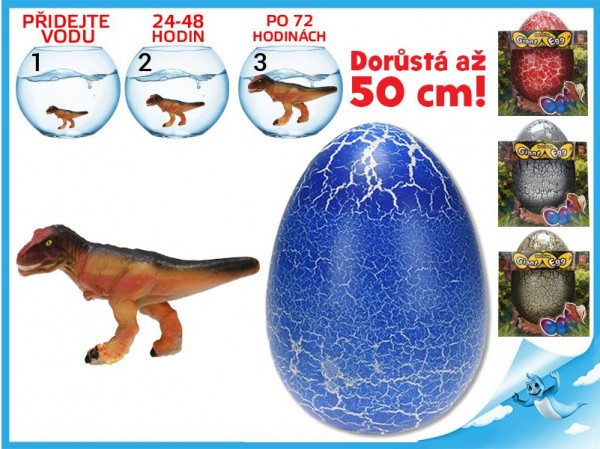 Dinosaurus líhnoucí a rostoucí ve vajíčku JUMBO 20cm 3druhy 4barvy v krabičce